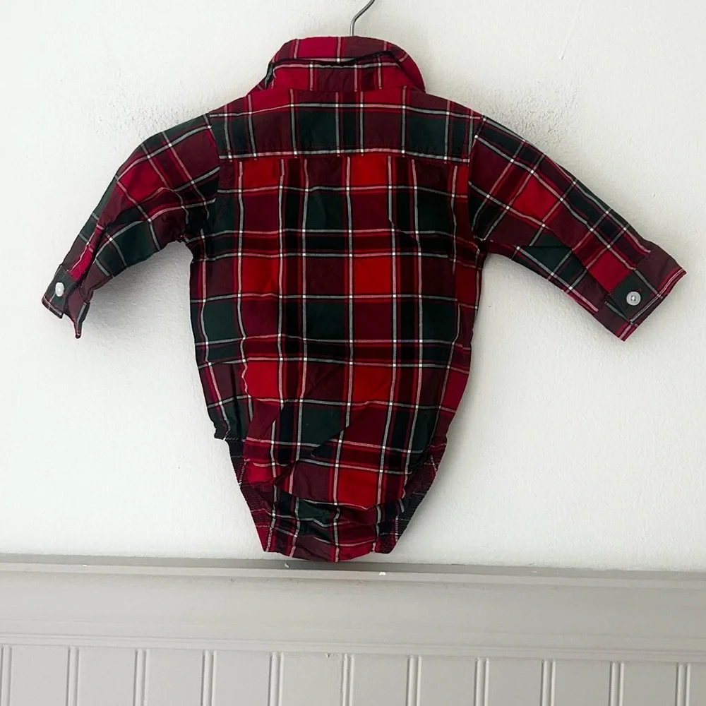 Carter's 3 Months Red Green Button Up Plaid Baby Bodysuit